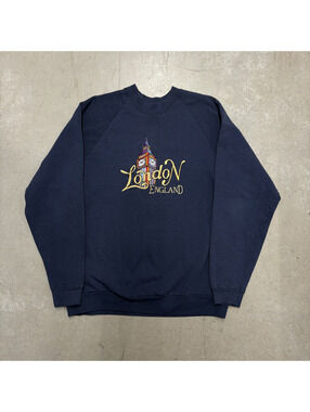 Vintage 90s London England Clock Tower Embroidered Sweatshirt Extra Large Navy